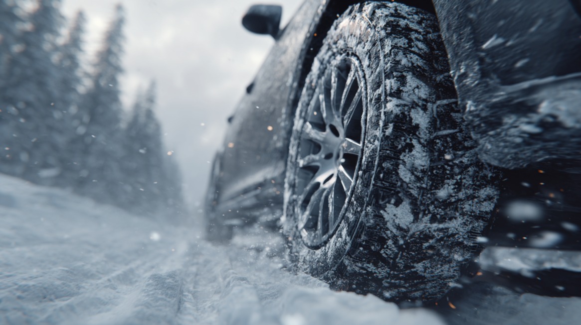 Auto guma na snežnom putu u zimskim uslovima